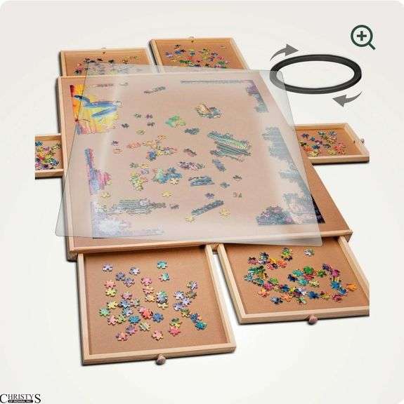 Go North 1500 Piece Rotating Wooden Jigsaw Puzzle Board w/ Drawers & Cover