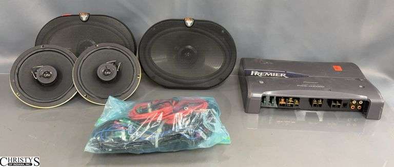 Pioneer Amplifier, JL Audio Speakers, Audio Cords - 12" of amp image