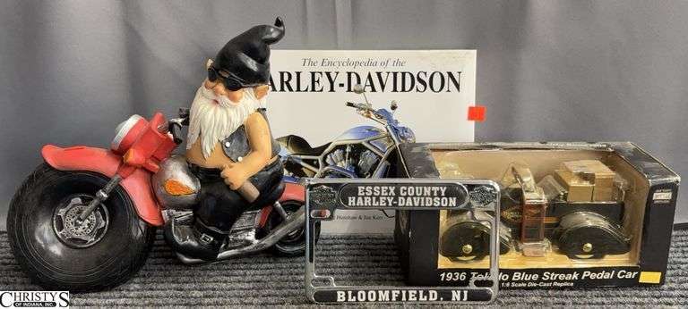 Harley Davidson Tabletop Book and Harley Davidson 1936 Toledo Blue Streak Pedal Die Cast Replica Car - 8" of car