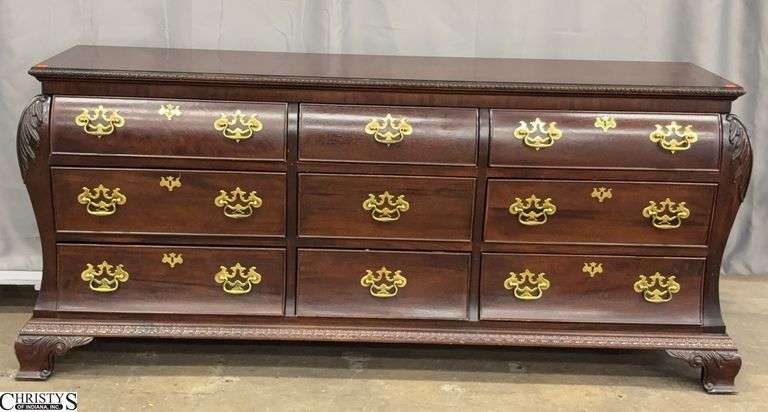 Bombe Georgian Style 9 Drawer Dresser - 75" x 20" x 33" - some surface/finish wear image