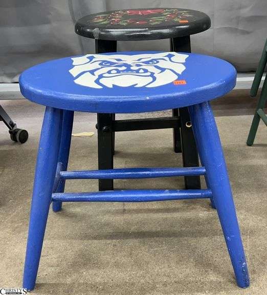 2 Small Painted Wooden Stools - Butler and Christmas - 16" x 16" of largest image