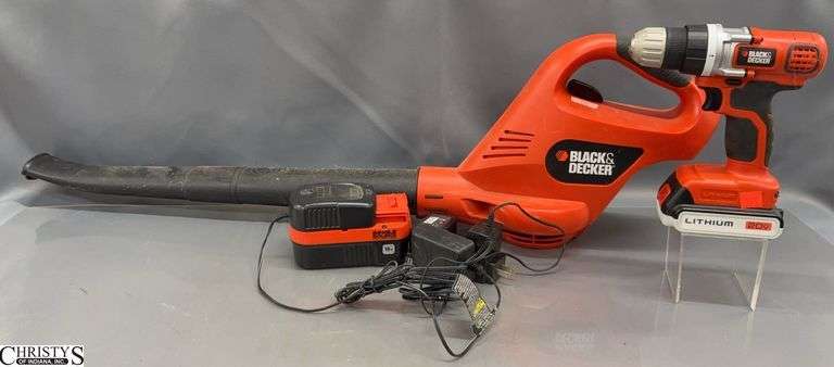 Black & Decker Cordless Blower and Drill - 2 Chargers, 2 Batteries image