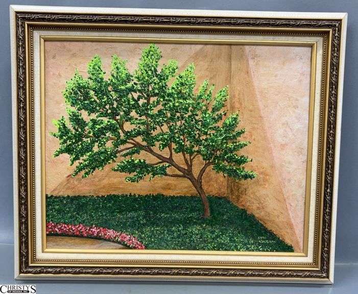 Signed Ann Vaughn Impasto Style Tree Study Oil on Board - 24" x 20" of frame image
