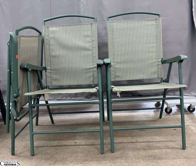 3 Folding Lawn Chairs - 37" x 18" seat of each image