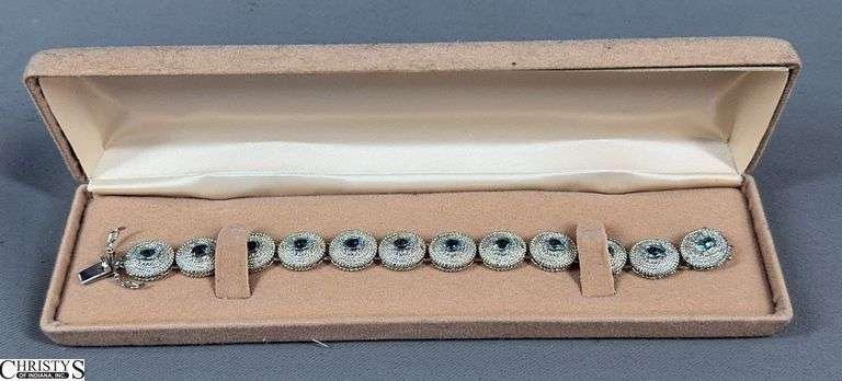 Sterling Tennis Bracelet with Sky-Blue Topaz Stones.  Marked 925 image