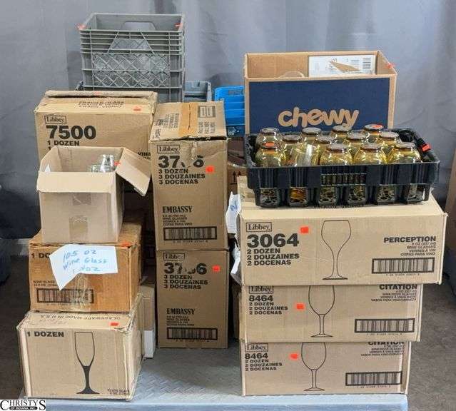 Skid of Glasses, Stemware, Barware, and Chair Covers - Vintage Murat Oasis, Libbey, and others - SKID NOT INCLUDED