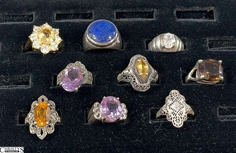9 Fashion Rings Marked 925 or Sterling image