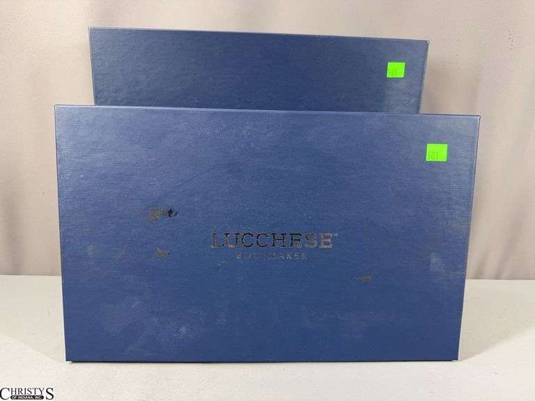 2 Lucchese Bootmaker Belts in Original Boxes.  Size 38 Brown Belt (Genuine Leather) and Size 40 Black Belt (Genuine Ostrich) image