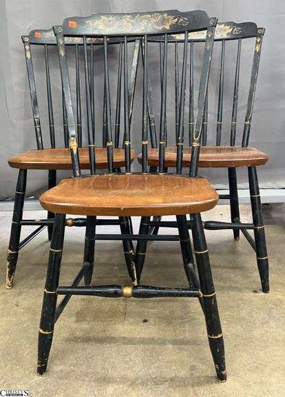 3 Hitchcock Stenciled Side Chairs - some finish/edge wear - 34" x 17" seat image