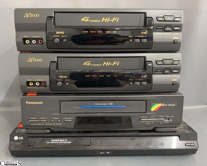 3 VHS Players and 1 DVD Player - Panasonic, SV2000, LG - 17" x 11" DVD image