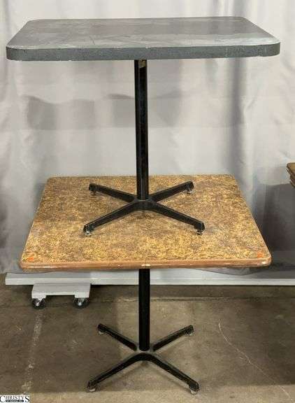 2 Cafe Tables - Shows wear - 36" x 36" x 30" of largest