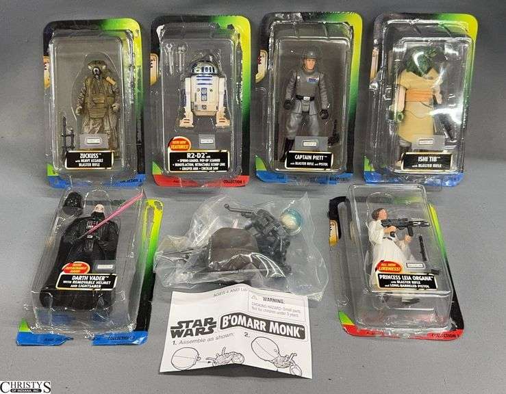 7 Star Wars Action Figure Lot - ZUCKUSS, R2-D2, Captain Piett, Ishi Tib, Darth Vader, B'omarr Monk, Princess Leia Organa image
