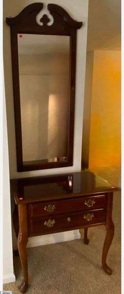 Queen Anne Style 2 Drawer Console Chest and Wall Mirror - 30" x 16" x 30" of chest image