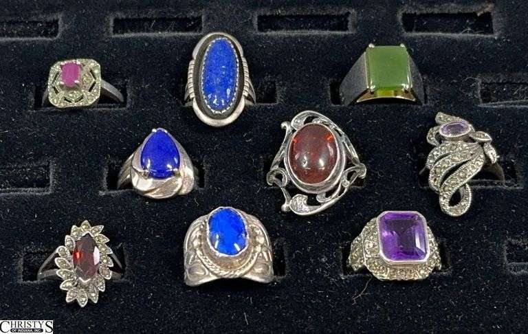 9 Fashion Rings Marked 925 or Sterling image