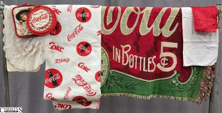 Coca Cola Afghan, Blanket, Oven Mitts, Misc