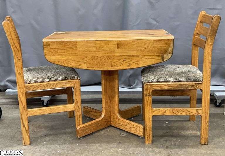 Oak Finish Kitchenette Drop Leaf Table and 2 Chairs - 36" x 18" x 30" - 9" of drop image