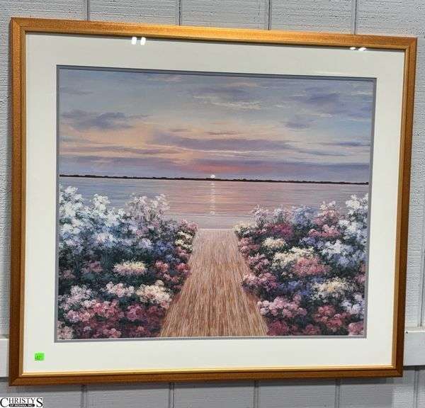 Framed Scenic Lake Beach Scene - 36" x 31" of frame image