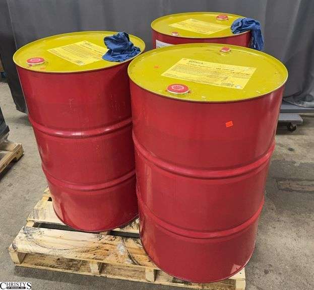 3 SHELL ROTELLA T4 Triple Protection SAE 15W 40 Three 55 Gallon Oil Drums, Wooden Pallet Included image