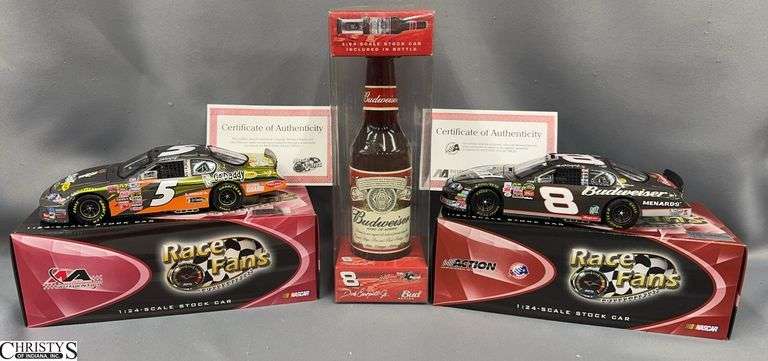 Dale Earnhardt Jr. #8 Budweiser 2002 Monte Carlo 1:24 & 1:64 Scale Stock Car & #5 GoDaddy.com 2008 Monte Carlo SS image