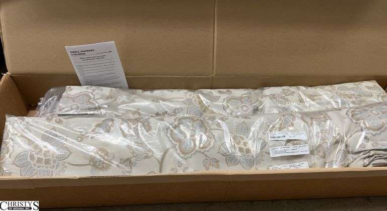 New 4 Pleated Floral Patterned Drapery Panels - 74" x 84" of each - gold, silver, tan, cream tones image