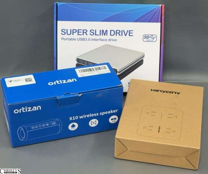 Ortizan X10 Wireless Speaker, Hanycony Powerstrip w/ USB, Super Slim Portable Drive - Each appears New image