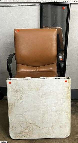 4FT Folding Table, Office Chair, Mirror - all shows wear/some damage