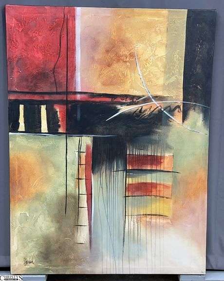 Signed Abstract Oil on Canvas Painting - 36" x 48 image