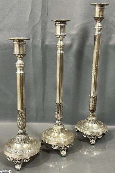 3 Silverplate Candlesticks - 18" of tallest image