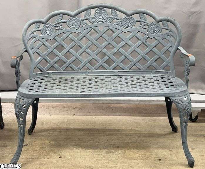 Rose Motif Cast Aluminum Settee - 41" x 35" - 17" seat image
