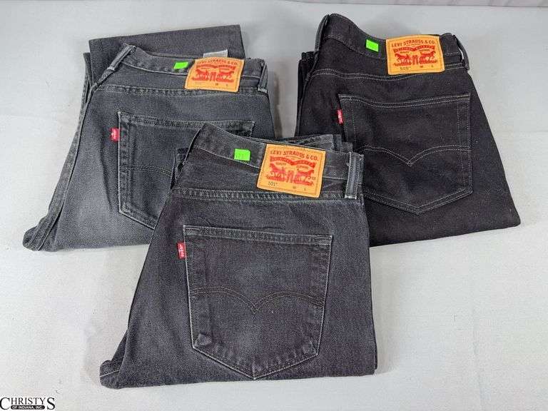 3 Pairs of Black Levi's Jeans 36 x 38- One Pair of 501 Size 36 x 38 and 2 Pairs of Levi 505 Size 36 x 38 image
