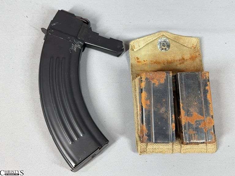 30-Round Steel SKS Magazine and 2 15-Round Magazines.  1 Marked IU (circled) and the Other Marked  R-C (there is rust on these magazines) image