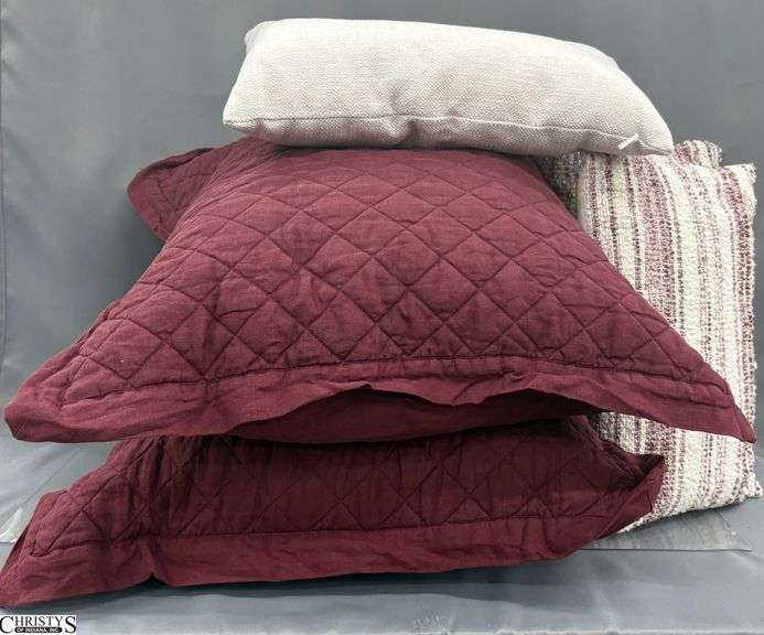 Cream and Burgundy Decorative Throw Pillows -  30" x 30" approx of largest image