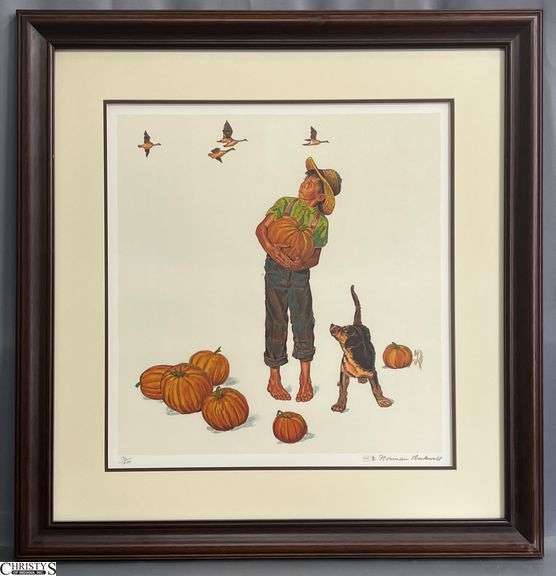 "Autumn's Harvest" Norman Rockwell Lithograph - 172 of 200 - 32" x 33.5" of frame