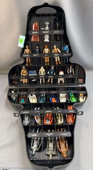 Vintage Darth Vader Action Figure Holder with 1977, 1978, and 1980's Action Figures and Accessories image