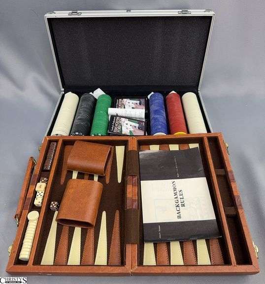 Poker Chip Set with Cards and Backgammon Game Board image