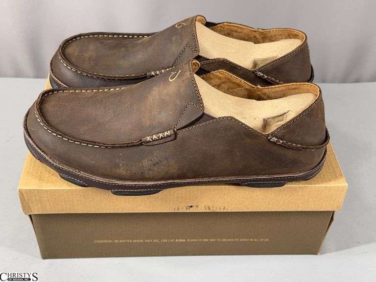 OluKai Moloa Men's Shoe in Original Box.  Size 12.  Color: Dk Wood.  These shoes appear to be not worn. image
