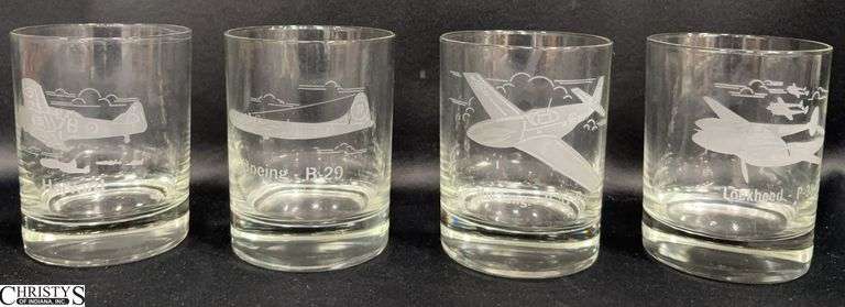 4 WWII Era Bomber Planes Cocktail Glasses - 4" of each image