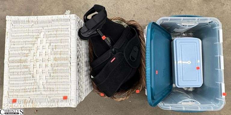 Storage Totes, Air Mattress, Laundry Hamper, Basket - Some wear - 18" x 24" of largest image