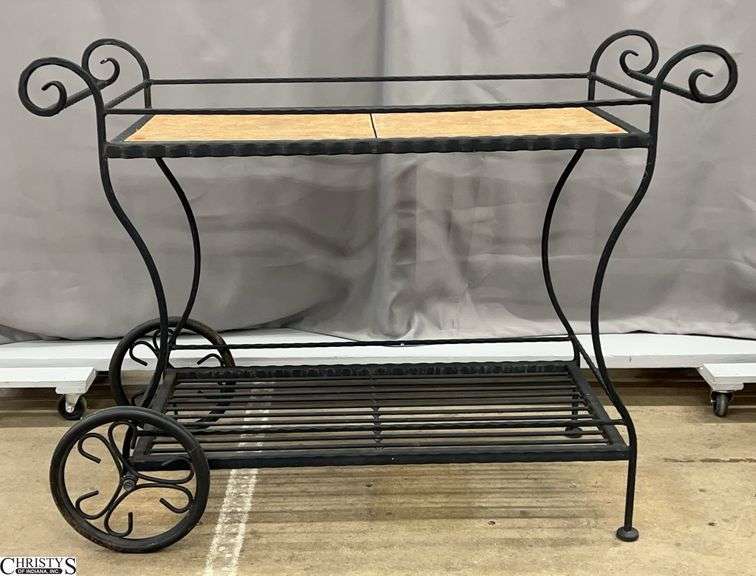 Wrought Iron Tile Top Cart - 20" x 50" x 37" - one tile is cracked image