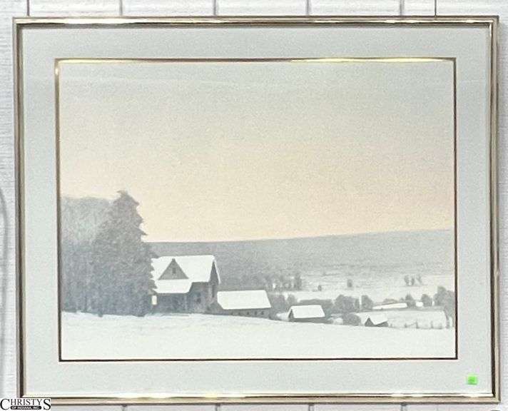 Framed Winter Scene Print after Russell Chatham - 41" x 33" image