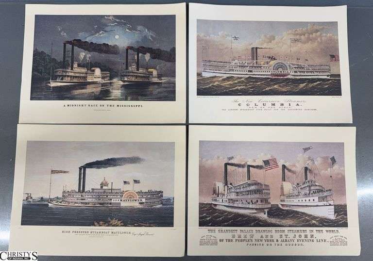 4 Currier & Ives Steam Boat Prints - 12" x 9" of each image