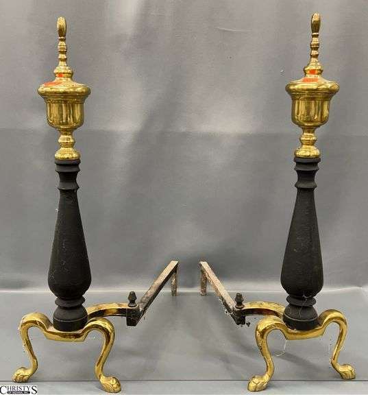 Brass Tone Fireplace Andirons - 22" x 17" image