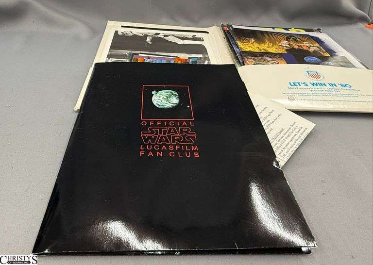Official George Lucas Fan Club Folder, Patches, and Other 1980-1983 Star Wars Memorabilia, Black and White Photos from The Movies, 1977 Printed Book Stickers, Original Assembly Instruction Inserts For Many Vintage Toys See Photos for More image