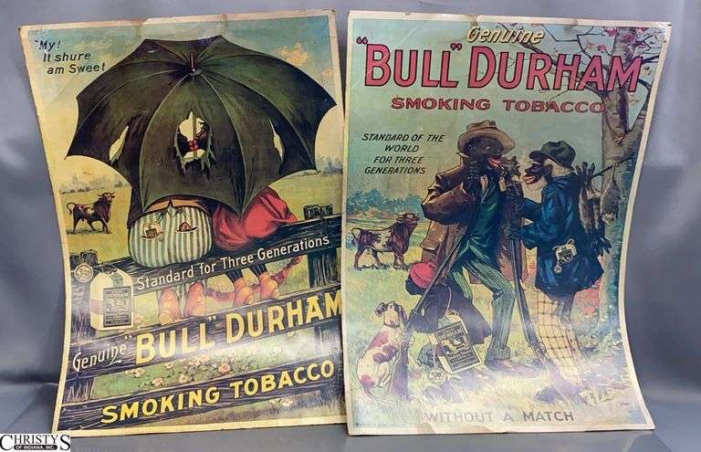 2 Bull Durham Reproduction Advertising Prints - 18" x 25" of each - some wear