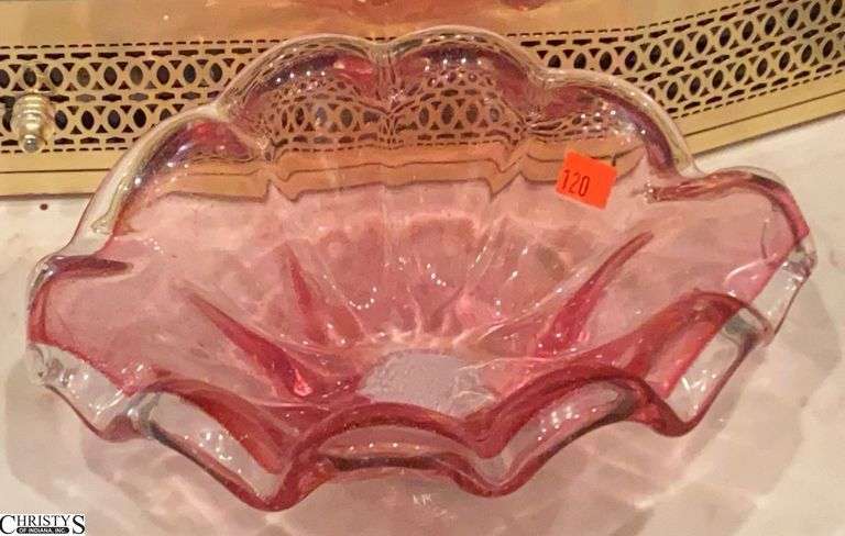 White Cristal Murano Pink Art Glass Dish - 11" W image