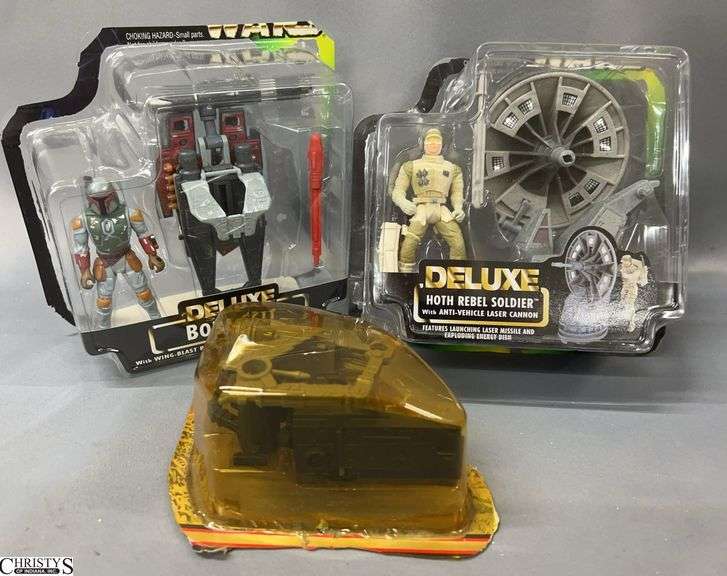 3 Star Wars Action Figures - Deluxe Hoth Rebel Soldier & Boba Fett image