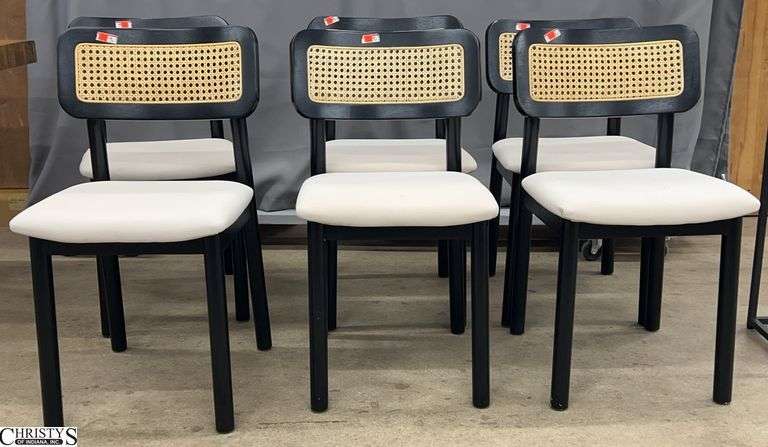 6 Safavieh Egon Dining Chairs - 33" x 19" seat of each - some edge wear/wear to upholstery image
