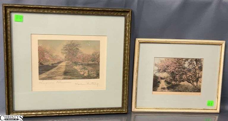2 Signed Wallace Nutting Hand Tinted Prints - 13" x 12" of largest frame image