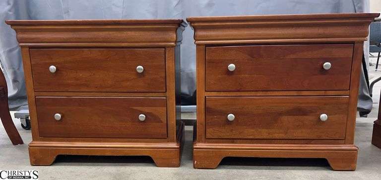 Pair Stanley Furniture 2 Drawer Nightstands - Shows surface wear/moisture damage to top - 30" x 17" x 26" of each image