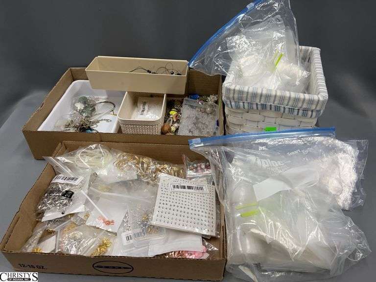 Jewelry Making Pieces, Magnetic Clasps, Clasps, Earring Backs, Broken/Tangled Jewelry, a Basket of Empty Baggies and Single Earrings